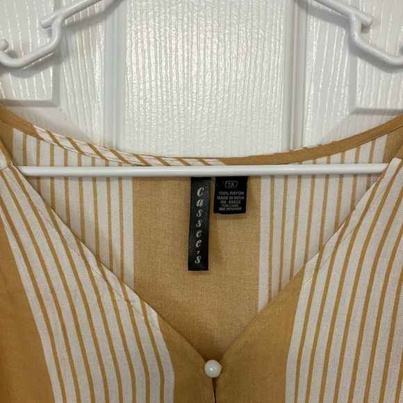 Light weight maxi dress. New, no tags. Light gold/yellow stripes. Bell sleeves. - Picture 5 of 6